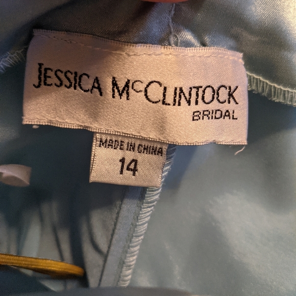 Jessica McClintock 14 VTG Prom Art Deco Blue Strapless Formal Maxi Gown - Picture 8 of 8